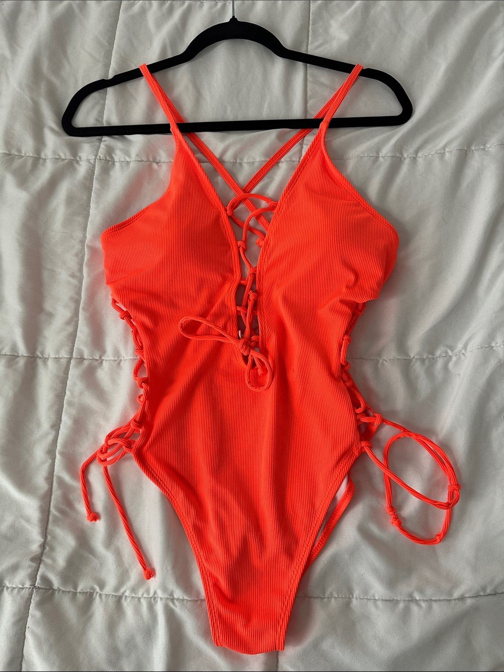 🩵Orange Lace-Up Women's Swimsuit. Open sides. Super sexy.